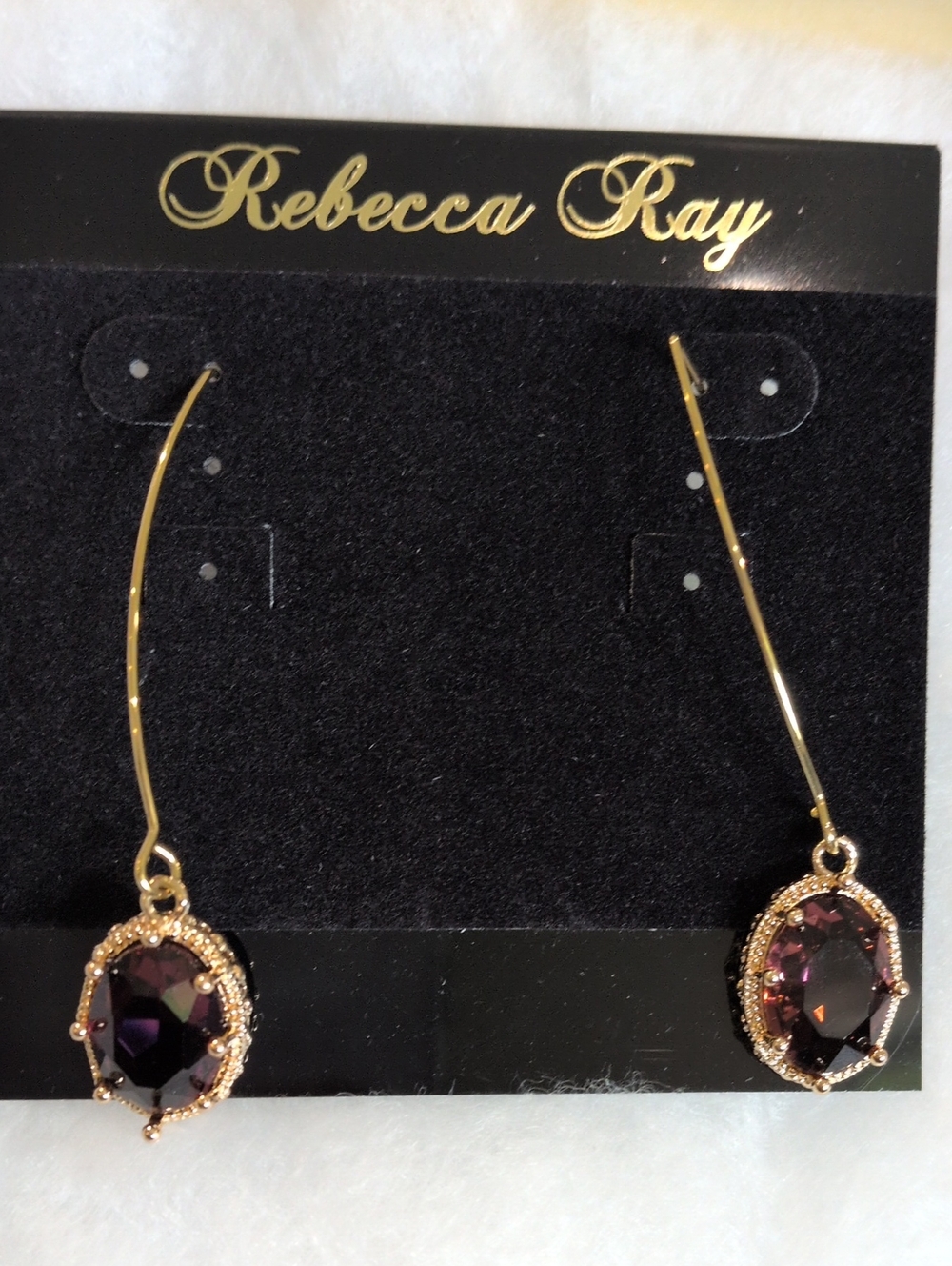 Gold Drop Earrings with Purple Gemstones